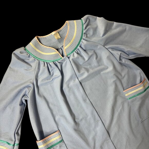 Vintage Blue Robe Duster Gown Quiet Moments 1980s Striped Pockets Size 3X USA - Picture 1 of 6